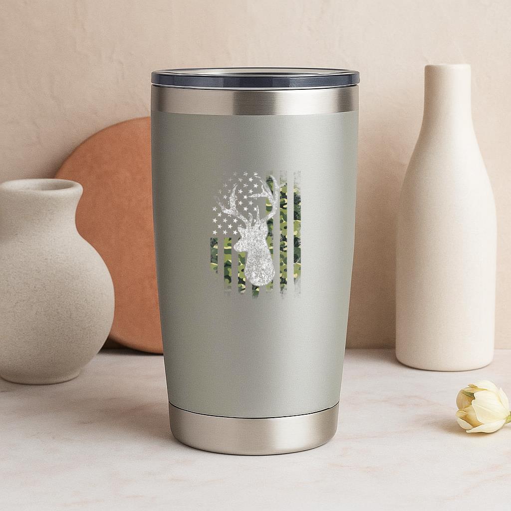 American Camo US Flag Deer Hunting Tumbler - Image 4