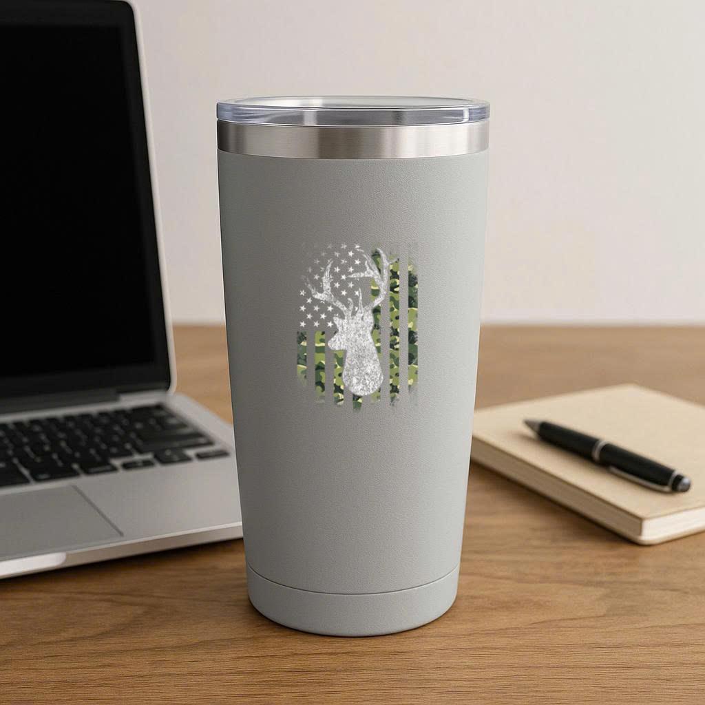 American Camo US Flag Deer Hunting Tumbler - Image 3