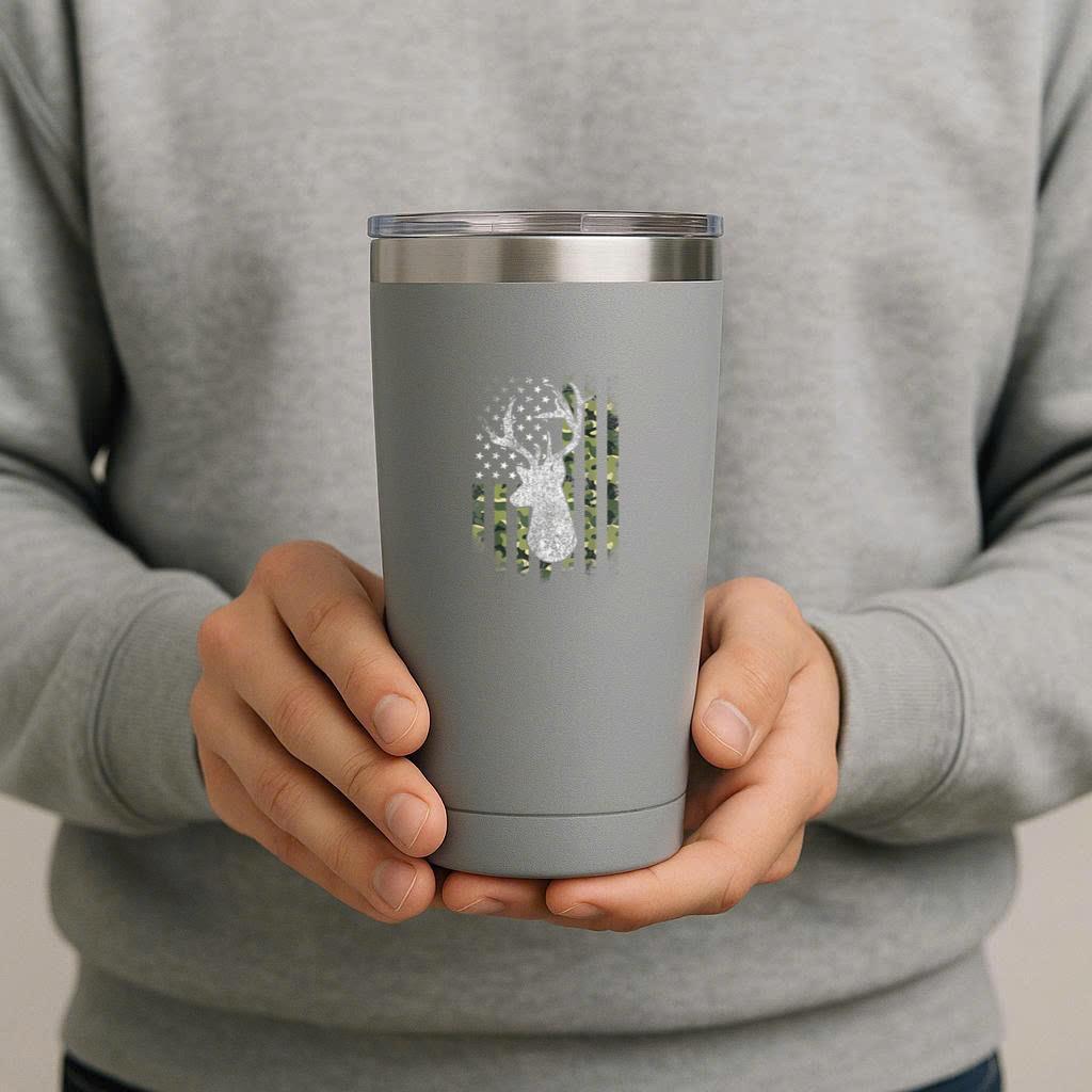 American Camo US Flag Deer Hunting Tumbler - Image 2