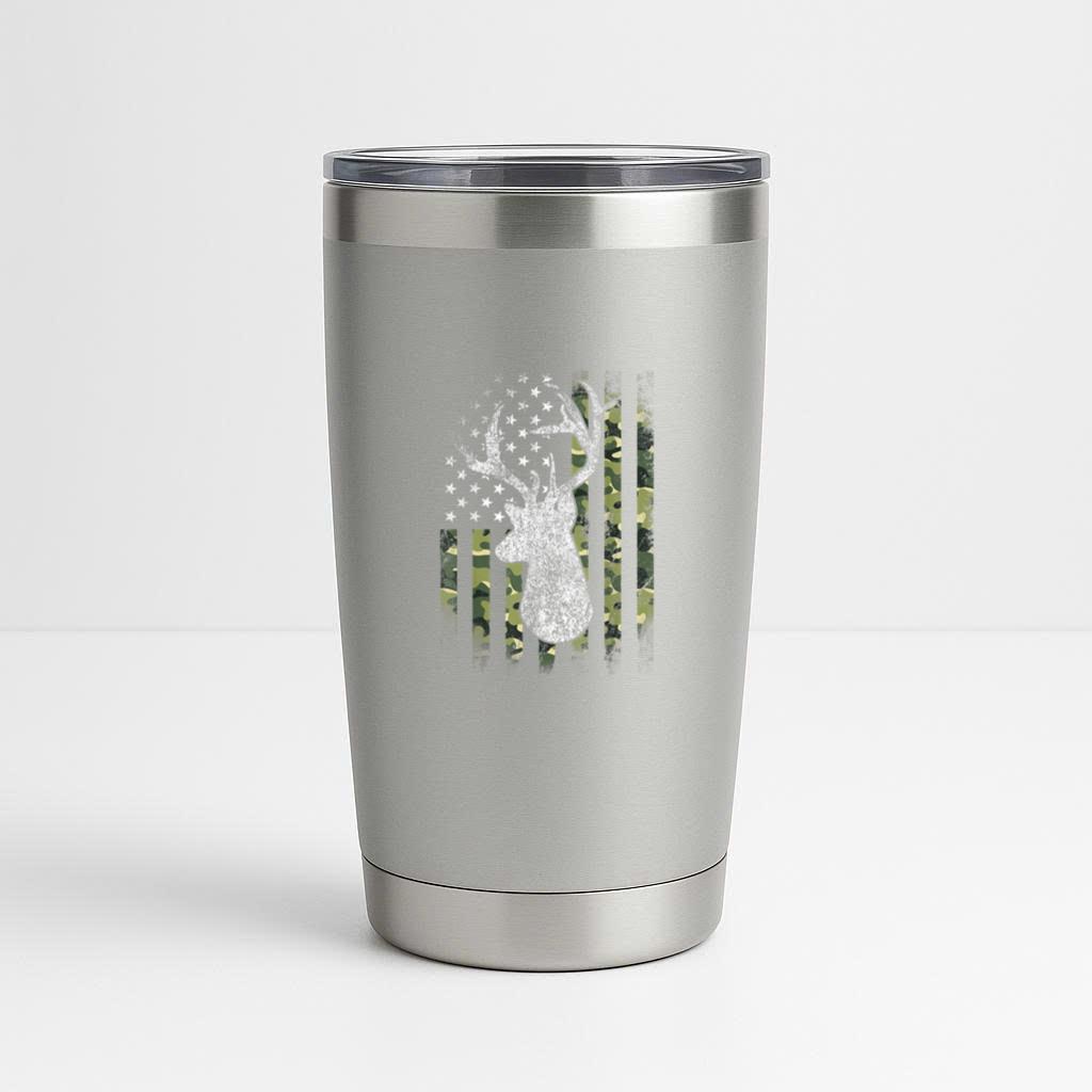 American Camo US Flag Deer Hunting Tumbler