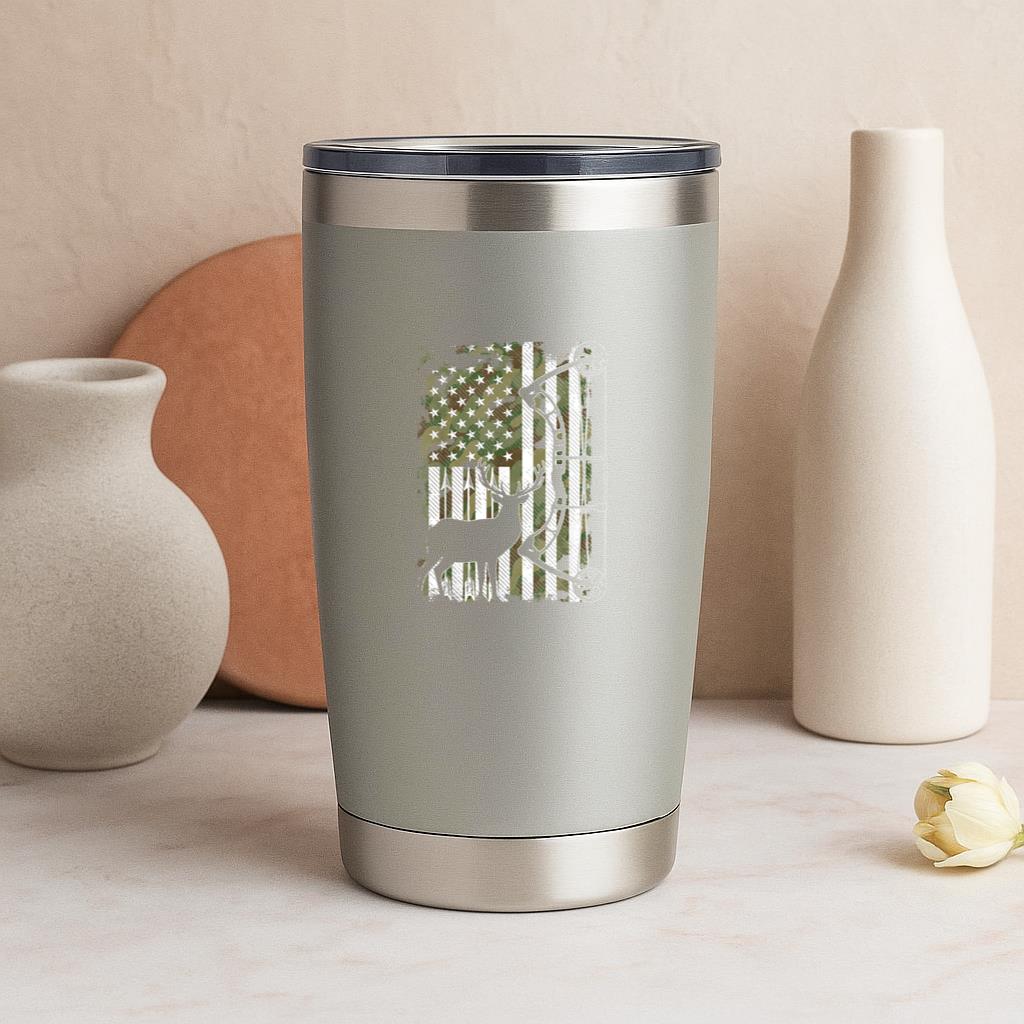 Bow Hunting Deer Camo American Flag Tumbler - Image 4