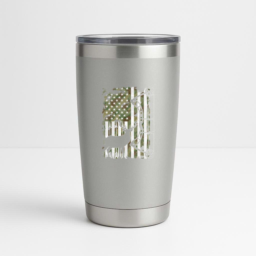 Bow Hunting Deer Camo American Flag Tumbler