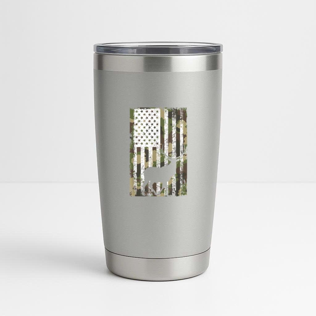 Camo US Flag Deer Tumbler