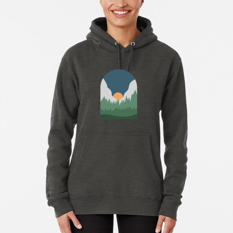 Serene Mountain Sunset Illustration Hoodie