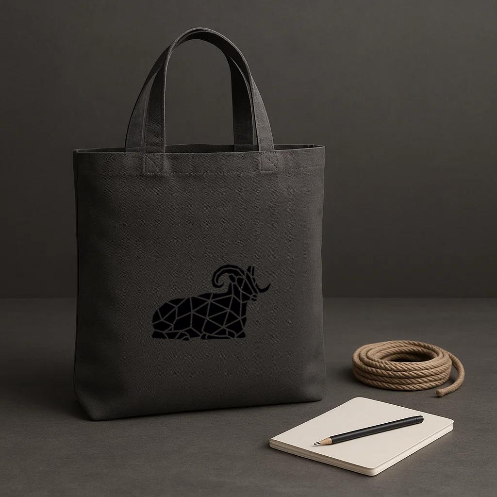 Sitting Polygonal Ram Silhouette Tote Canvas Bag - Image 2