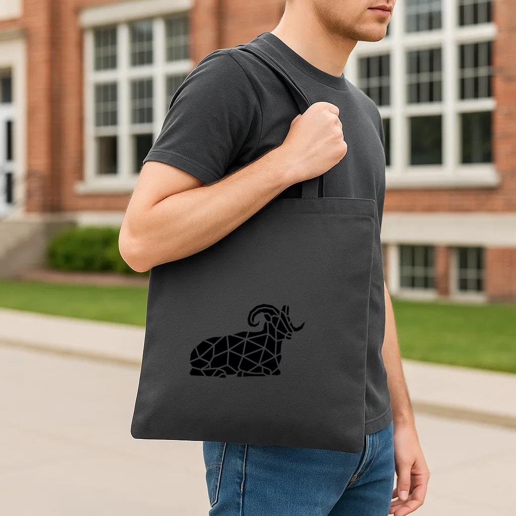 Sitting Polygonal Ram Silhouette Tote Canvas Bag - Image 3