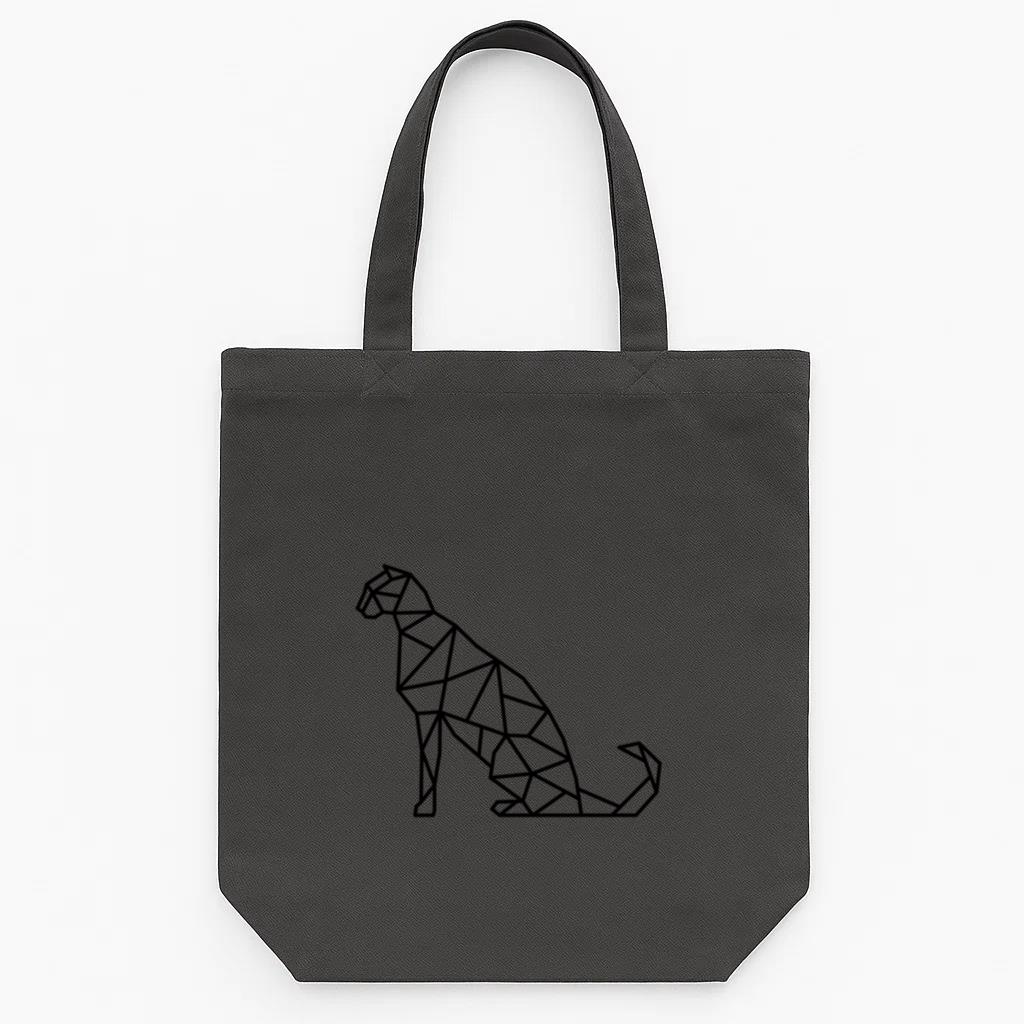Sitting Polygonal Stroke Cougar Tote Canvas Bag