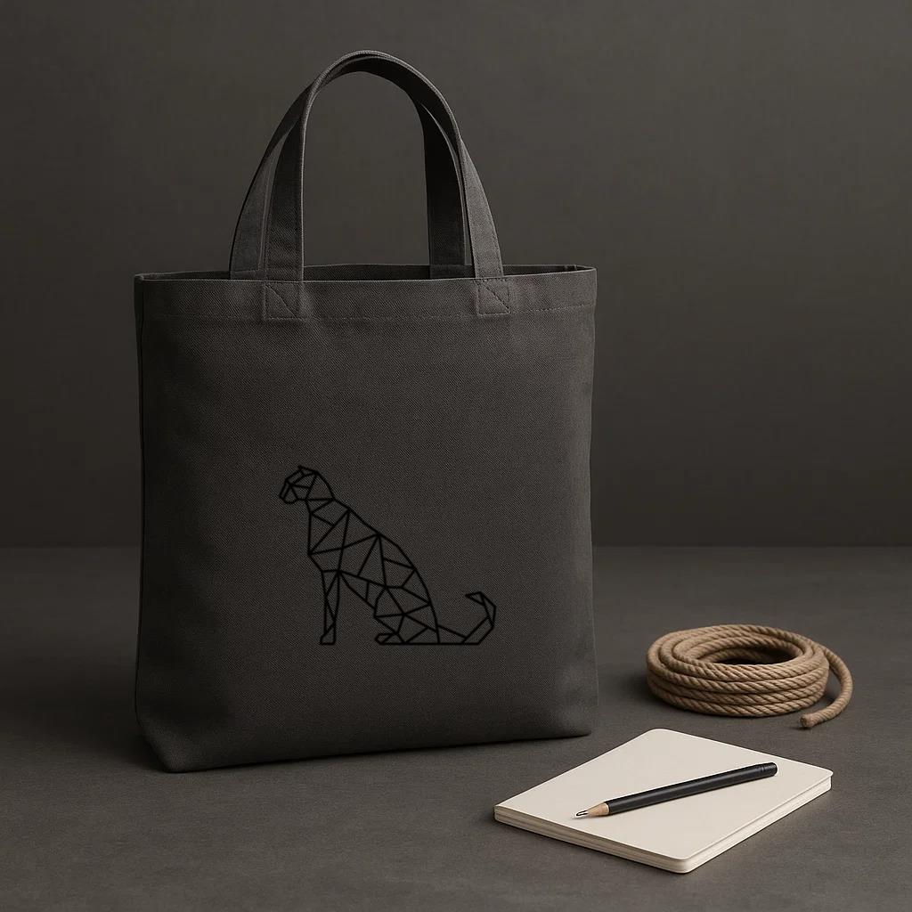 Sitting Polygonal Stroke Cougar Tote Canvas Bag - Image 2