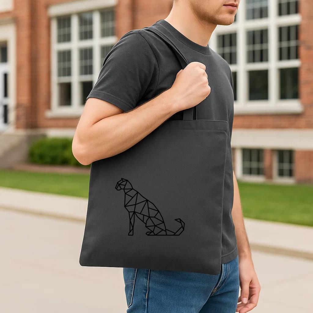 Sitting Polygonal Stroke Cougar Tote Canvas Bag - Image 3