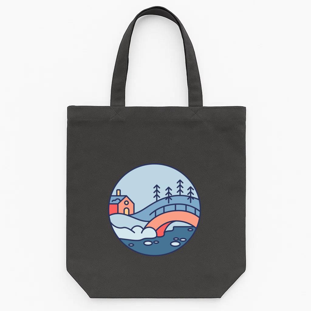 Snow Landscape House Bridge Tote Canvas Bag