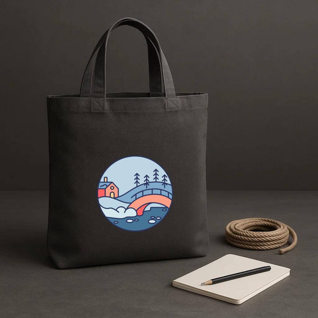 Snow Landscape House Bridge Tote Canvas Bag - Image 2