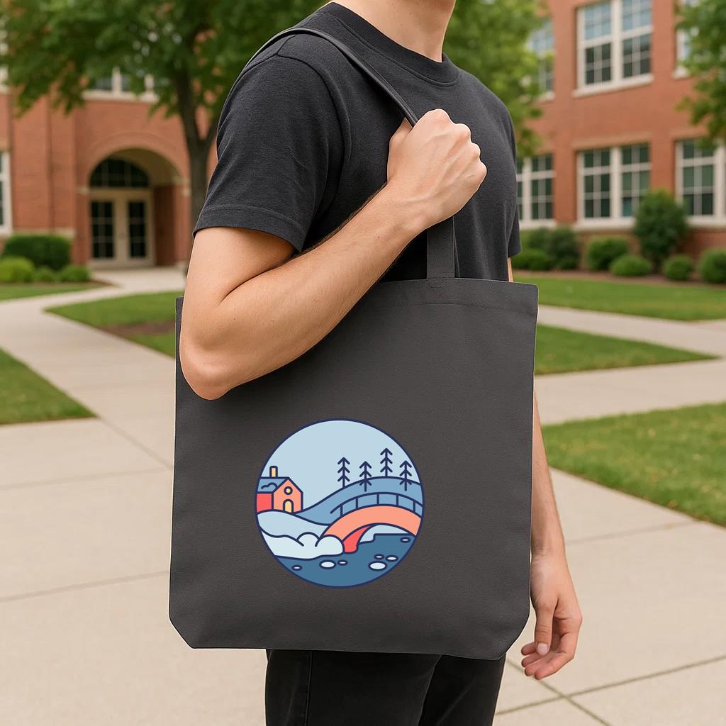 Snow Landscape House Bridge Tote Canvas Bag - Image 4