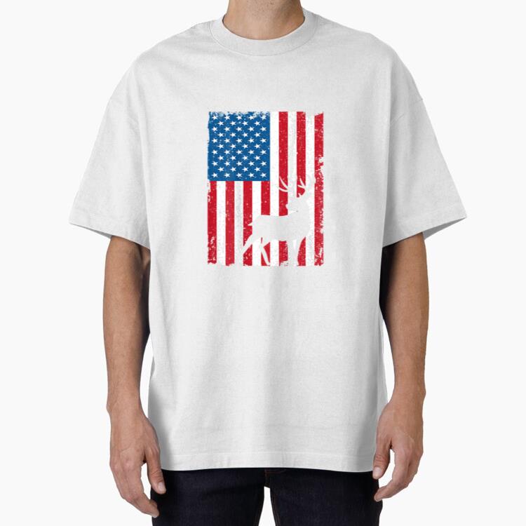Whitetail Buck Deer Hunters American Flag T-Shirt