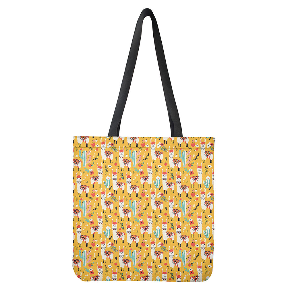 Yellow Llama Pattern Print Tote Bag